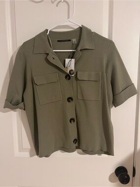 Olive Green Short-Sleeve Button Front Shirt - Women